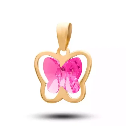 آویز طلا  پروانه سواروسکی سرخابی 10 میل