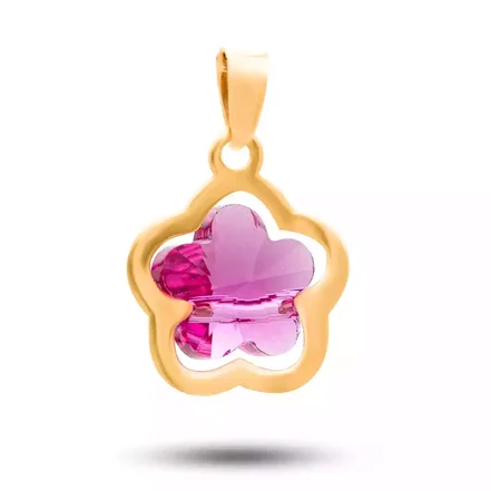 آویز طلا گل سواروسکی سرخابی