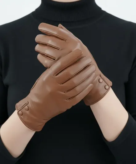 دستکش چرم طبیعی زنانه چرم مشهد Mashad leather مدل R0149 - سایز 10