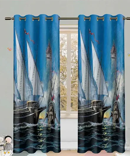 پرده نوپه هوم Nope Home مدل مخمل پانچی طرح قایق سایز 140x280|رنگ چندرنگ-بانی مد