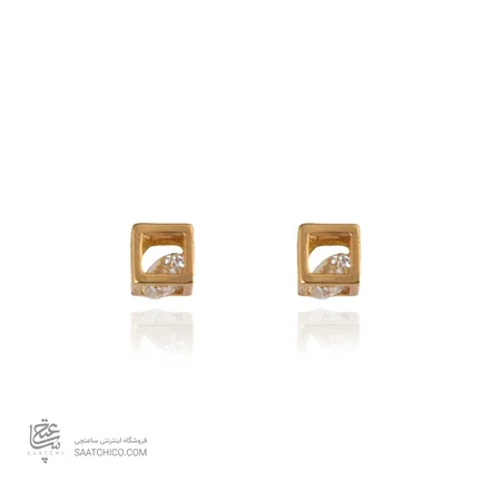 گوشواره طلا زنانه طرح مکعب با کریستال کد XE237