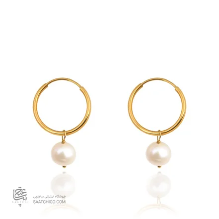 گوشواره حلقه ای طلا با آویز مروارید کد XE267