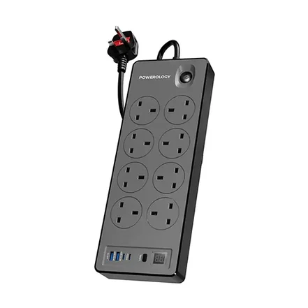 چندراهی و محافظ برق 8 پورت 2990W پاورولوژی مدل Powerology 8AC Power Strip PWCUQC047BK – دومانا
