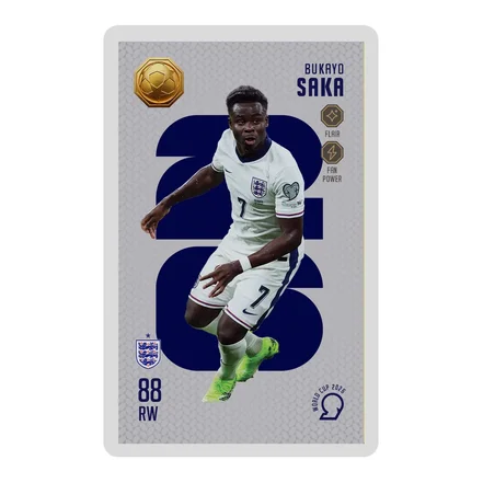 <em>طلا</em> گرمی 18 عیار سوت مدل BUKAYO SAKA طرح کارت فوتبالی جام جهانی 2026 کد SO10018026
