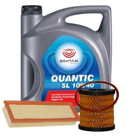 پک روغن خودروهای TU5 بهتام کوانتیک (SL 10W40) 4L + فیلتر روغن و فیلتر هوا
