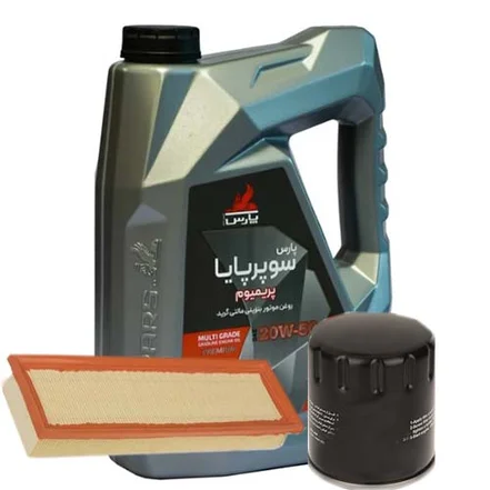 پک روغن پژو 405 سمند موتور 1800 پارس سوپر پایا پریمیوم (SL 20W50) 4L + فیلتر روغن و فیلتر هوا