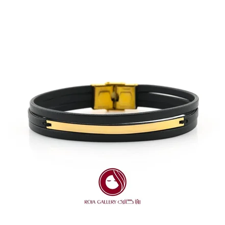 دستبند چرم و طلا مردانه - کد LB-23186