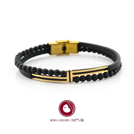 دستبند چرم و طلا مردانه - کد LB-74869