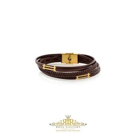 دستبند چرم و طلا مردانه مشکی - کد LB-77199 - 77200