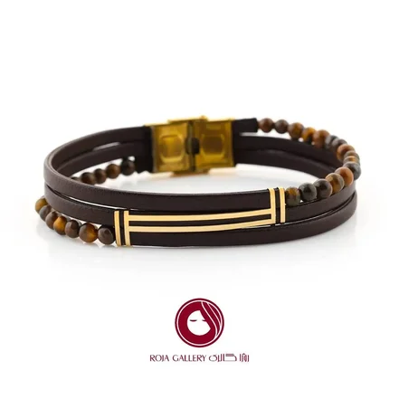 دستبند چرم و طلا مردانه - کد LB-74883