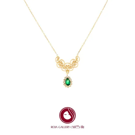 گردنبند اسلیمی طرح جواهر اشکی سبز - کد N-79152