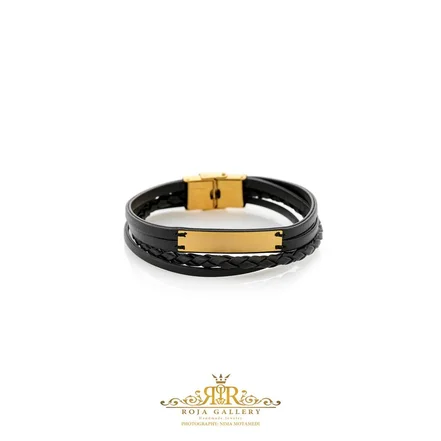 دستبند چرم و طلا مردانه - کد LB-77201