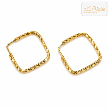 گوشواره طلا حلقه ای تراش مربع کوچک E۶۱۵