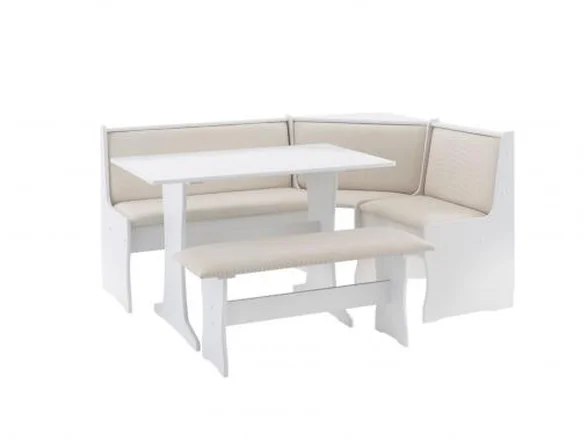 میز ناهار خوری نیمکتی چوبی سفید کنج TDM207