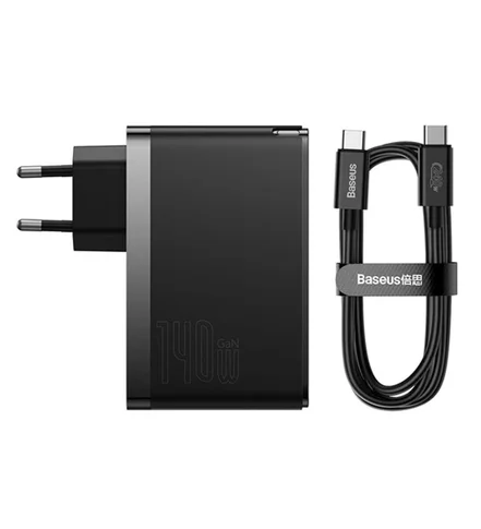 شارژر دیواری 140وات باسئوس مدل GaN5 Pro Fast Charger 2C+U 140W EU CCGP10020 همراه با کابل تایپ سی به تایپ سی