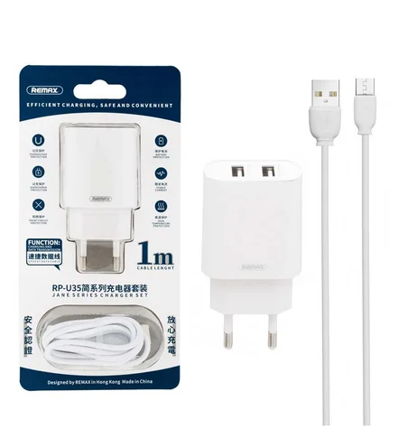 شارژر دیواری دو پورت ریمکس 10 وات مدل RP-U35 به همراه کابل شارژ میکرو یو اس بی