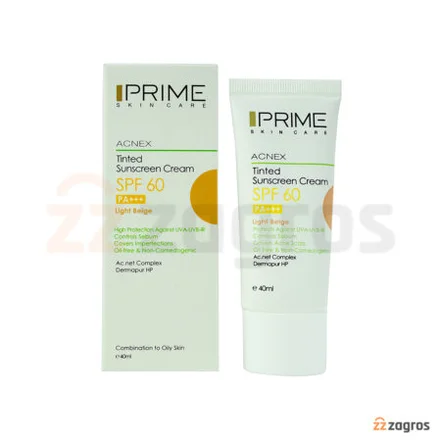 کرم ضد آفتاب فاقد چربی پریم SPF60 رنگ بژ روشن مناسب پوست مختلط تا چرب ۴۰ میل