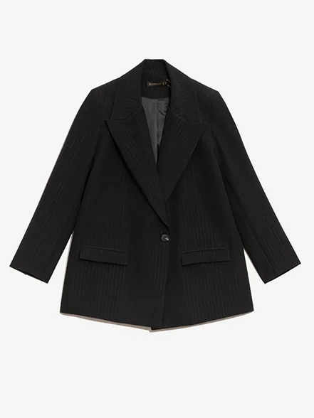 کت زنانه کلاسیک کرپ دیپلمات یقه انگلیسی دارای جیب مهنام بُرنُس