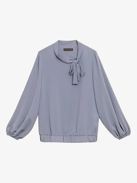 بلوز زنانه آستین بلند یقه کرواتی مچ کشی کرپ 40105 بُرنُس