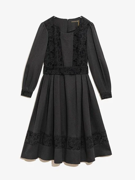 پیراهن زنانه  آستین بلند کتان لمه مغزی دوزی مخمل 80100 بُرنُس