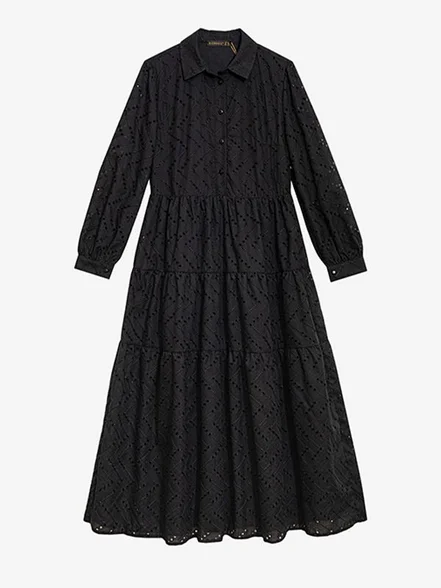 پیراهن بلند نخی خامه دوزی آستر دار چین دار آستین بلند زنانه نیکی بُرنُس