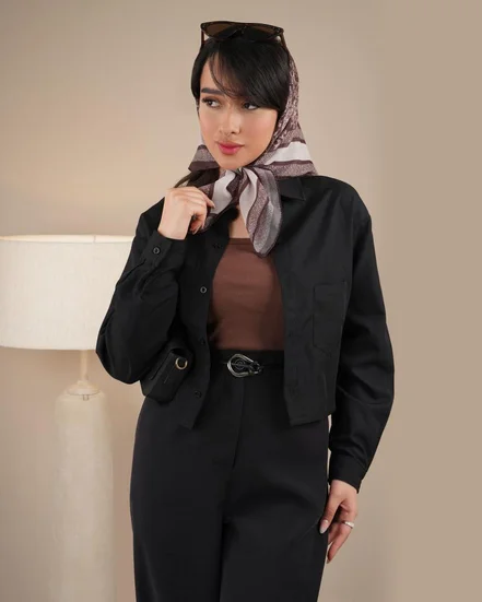 شومیز کراپ مشکی ساده کد 29432