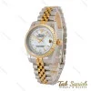 ساعت رولکس زنانه مدیوم دورنگ طلایی صفحه سفید صدف خطی Rolex-5209-L