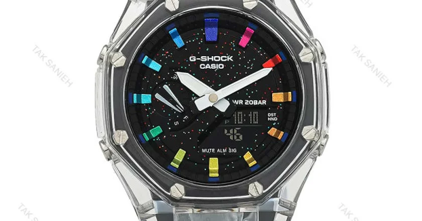 ساعت جیشاک مردانه شیشه ای مشکی صفحه رنگی GShock-7592-G