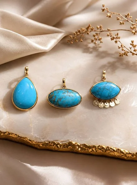 آویز فیروزه اشکی ساده چپ وزن سنگ کسر
