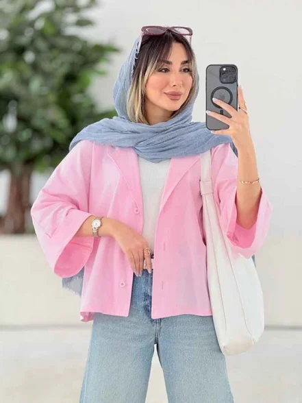 شومیز لینن پانچ آستین پاکتی کد 7974