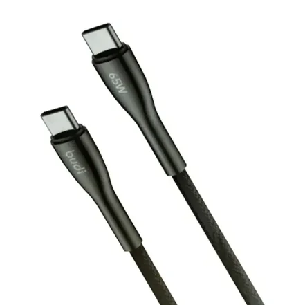کابل شارژ کنفی ‌USB-C به ‌USB-C بودی مدل Budi DC129TT12B توان 65 وات طول 1.2 متر - مشکی