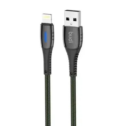 کابل فست شارژ کنفی USB به لایتنینگ بودی مدل Budi DC212L10L جریان 2.4 آمپر طول 1 متر - مشکی سبز تیره