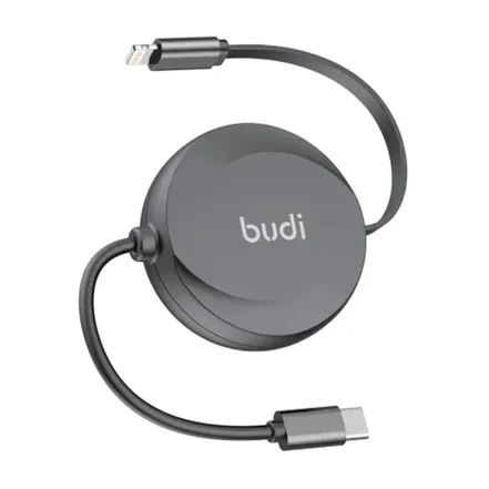 کابل شارژ جمع شونده USB-C به لایتنینگ بودی مدل Budi DC257TL10B توان 27 وات طول یک متر - مشکی