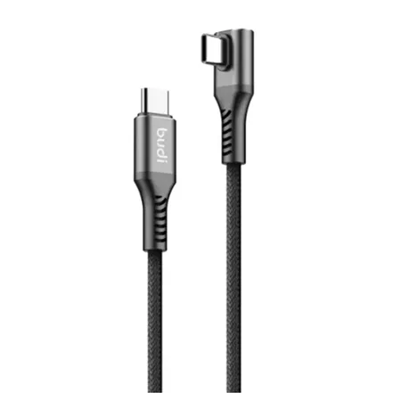 کابل فست شارژ کنفی 90 درجه USB-C به USB-C بودی مدل Budi DC253TTZ12B توان 65 وات طول 1.2 متر - مشکی