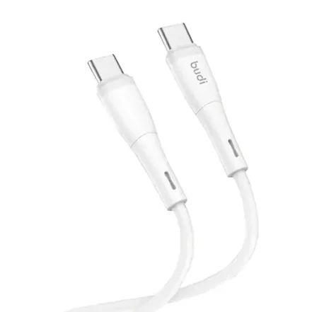 کابل شارژ سیلیکونی USB-C به USB-C بودی مدل Budi DC237TT12W توان 65 وات طول 1.2 متر - سفید