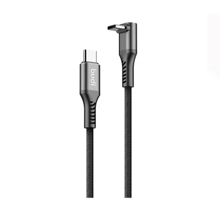 کابل فست شارژ کنفی 90 درجه USB-C به USB-C بودی مدل BUdi DC253TTH12B توان 65 وات طول 1.2 متر - مشکی