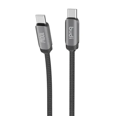 کابل شارژ کنفی USB-C به USB-C بودی مدل Budi DC266TT12B توان 100 وات طول 1.2 متر - مشکی