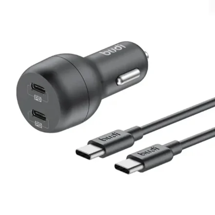 شارژر فندکی 40 وات بودی مدل Budi CC108RTTB با دو خروجی USB-C به همراه کابل USB-C به USB-C - مشکی
