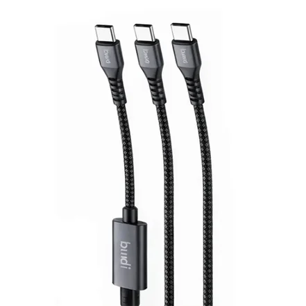 کابل شارژ کنفی USB-C به دو USB-C بودی مدل Budi DC210C2C12B1 توان 65 وات طول 1.2 متر - مشکی
