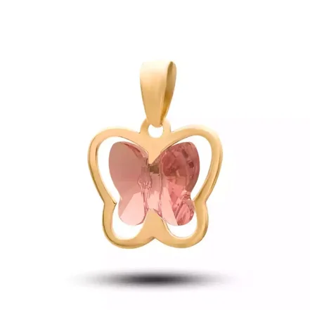 آویز طلا  پروانه سواروسکی صورتی 10 میل