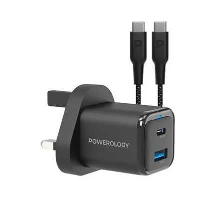 آداپتور شارژر با سیم پاورولوژی Powerology 35W PD QC 1xUSB-C 35W and 1xUSB-A 18W