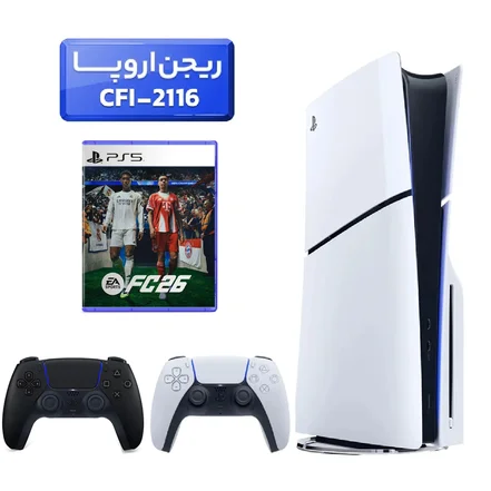 پلی استیشن 5 اسلیم ( PS5 Slim ) دیسک خور ریجن اروپا CFI-2116 + بازی fc26 + دسته مشکی
