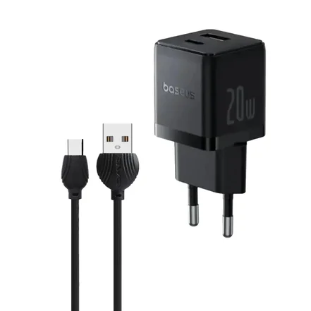 شارژر دیواری 20 وات دو پورت باسئوس Palm Fast Charger C+U + کابل تبدیل USB به USB-C اوی فست شارژ مدل CL-62