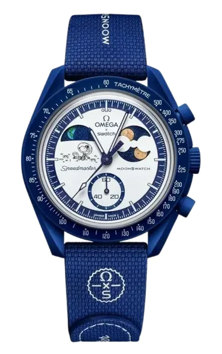 ساعت امگا سواچ مدل MoonSwatch snoopy blue مستر کوالیتی