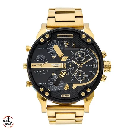 ساعت مچی دیزل مردانه مدل هفت موتوره طلایی صفحه مشکیDIESEL D10