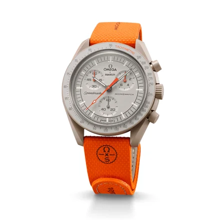 ساعت امگا سواچ ماموریت به مشتری بند رابر نارنجی Omega Swatch