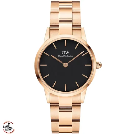 ساعت مچی دنیل ولینگتون زنانه بند فلزی رزگلد صفحه مشکی Daniel Wellington