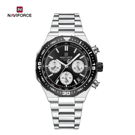 ساعت مچی مردانه نیوی فورس مدلNaviforce NF8049 S B S یکی از انتخاب‌های شیک، کاربردی و خوش‌ساخت برای آقایانی است که به دنبال یک ساعت روزمره با طراحی مردانه، بدنه مقاوم و ظاهر رسمی هستند.