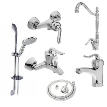 پک شیرآلات مدل قاصدک سفید کروم مجموعه 6عددی