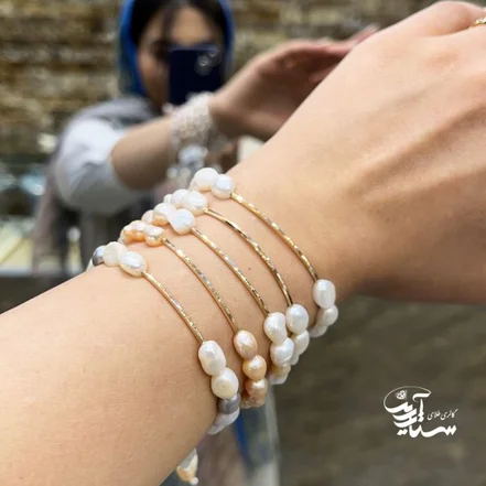 دستبند مروارید و طلا زنانه کد 1180
